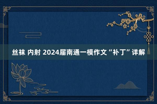丝袜 内射 2024届南通一模作文“补丁”详解